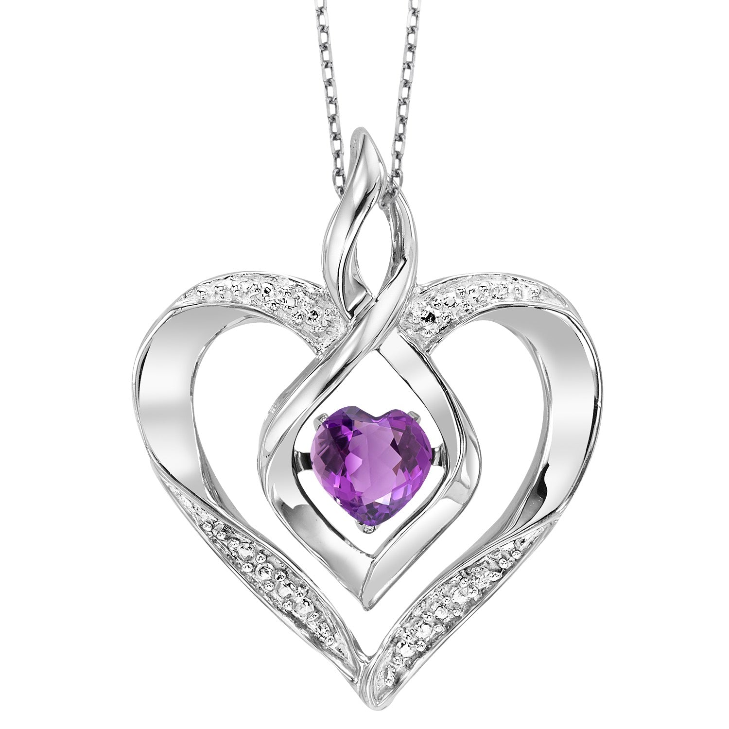 Silver Diamond 1/50Ctw & Created-Amethyst 1/4Ctw Pendant