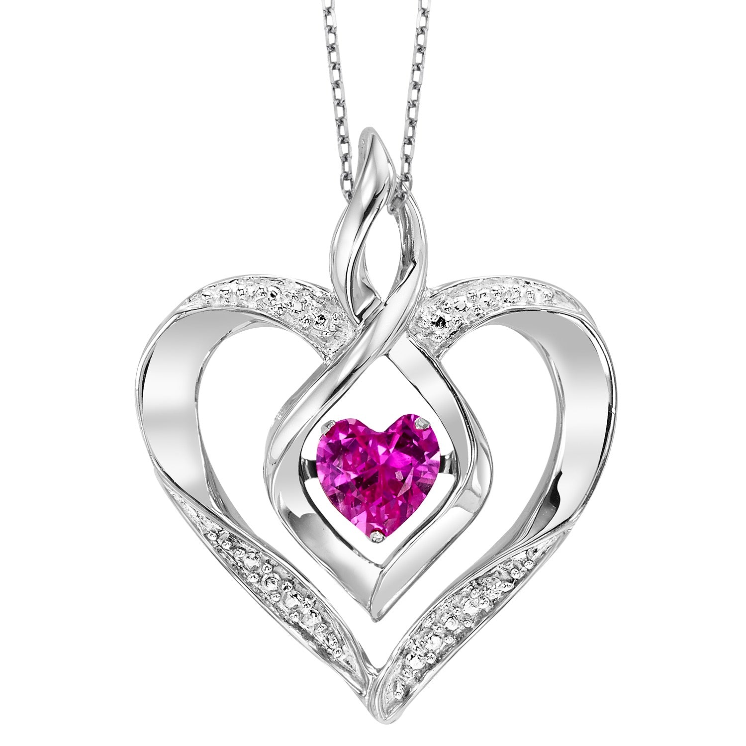 Silver Diamond 1/50Ctw & Created Pink Tourmaline 1/4Ctw Pendant