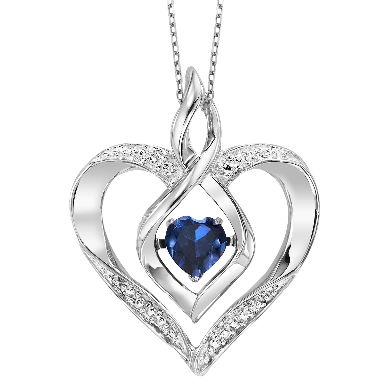 Silver Diamond 1/50Ctw & Created Sapphire 1/4Ctw Pendant