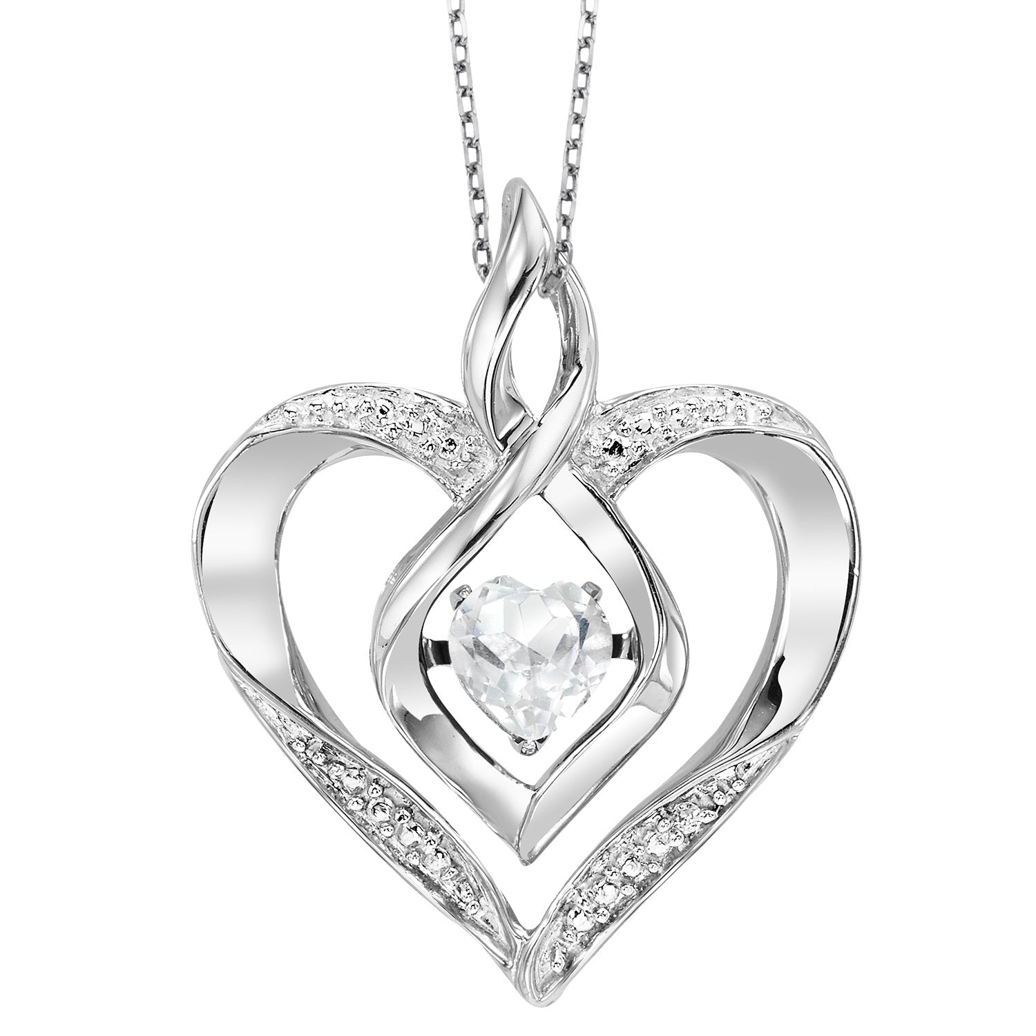 Silver Diamond 1/50Ctw & Created White Topaz 1/4Ctw Pendant