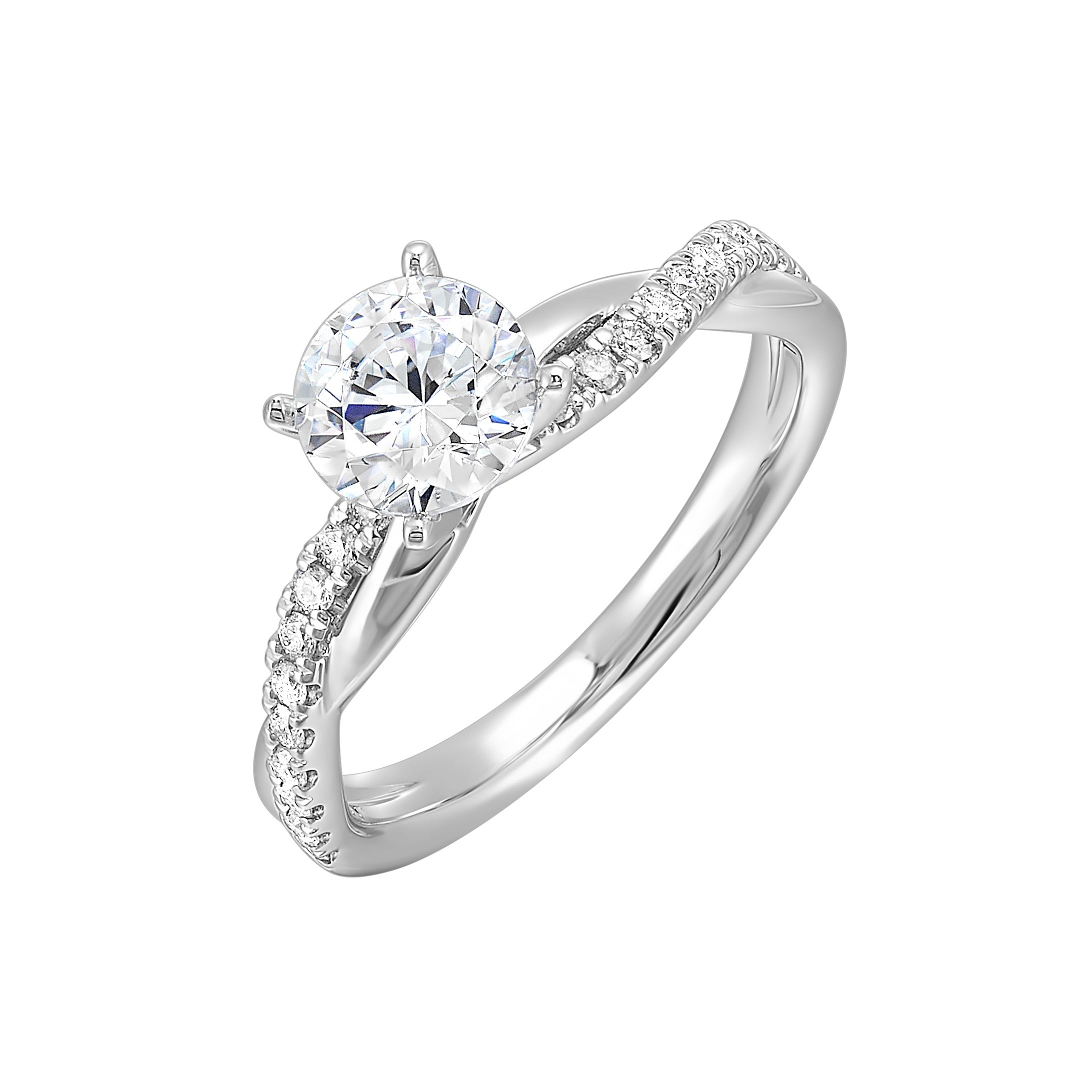 14Kt White Semi Mount 1/5Ctw For 1Ctw Round Center