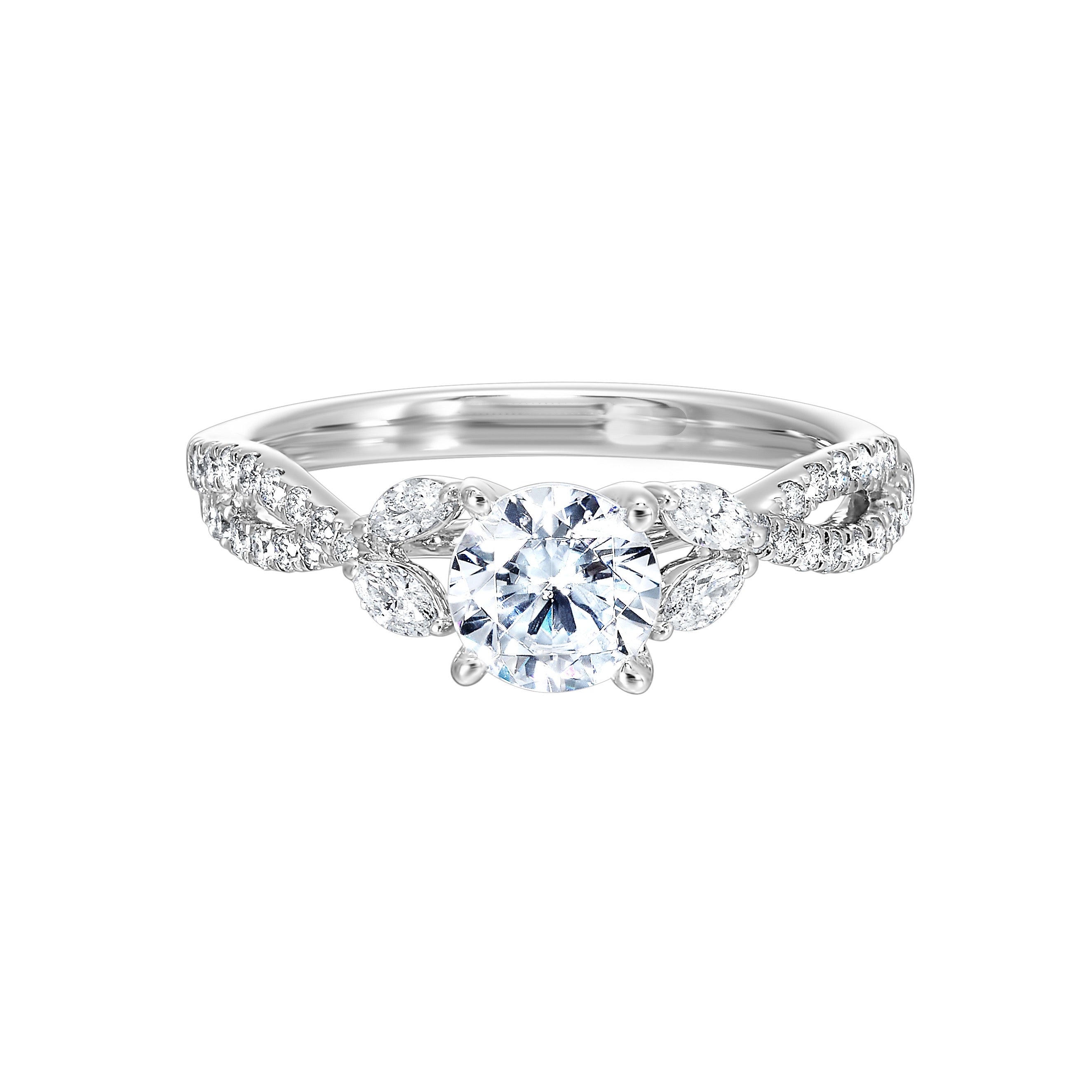 14Kt White Semi Mount 1/3Ctw For 1Ctw Round Center