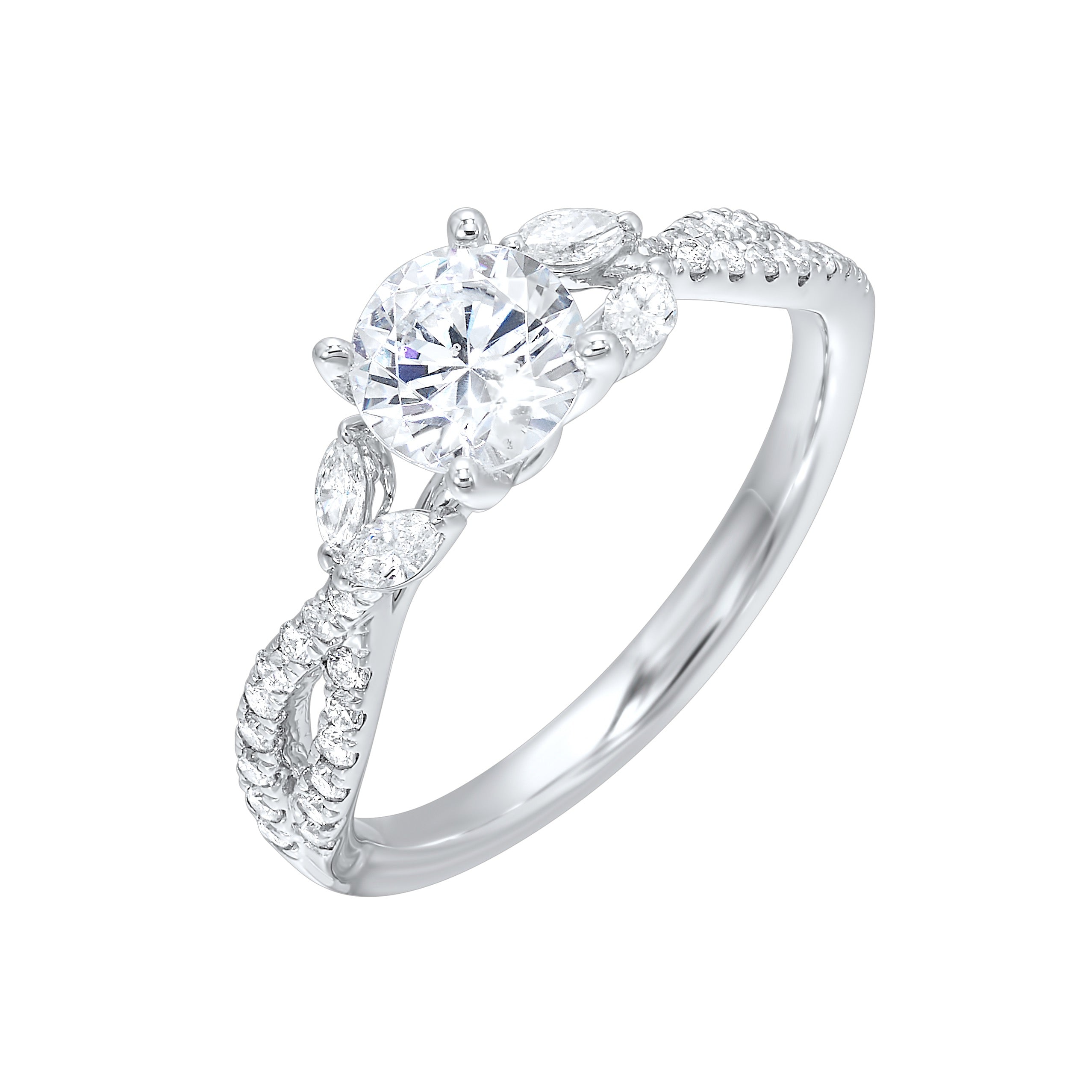 14Kt White Semi Mount 1/3Ctw For 1Ctw Round Center