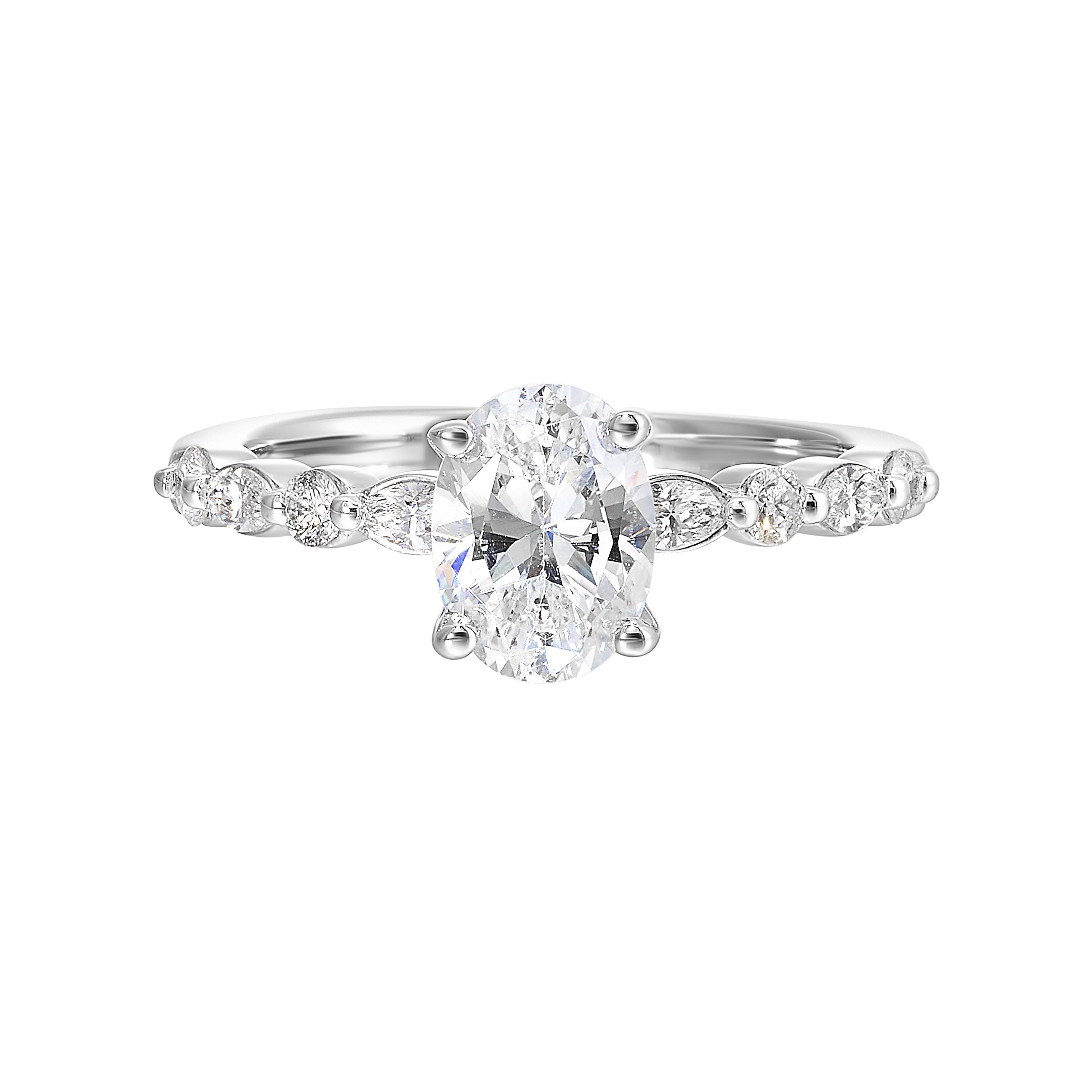 14Kt White Semi Mount 1/3Ctw For 1Ctw Oval Center