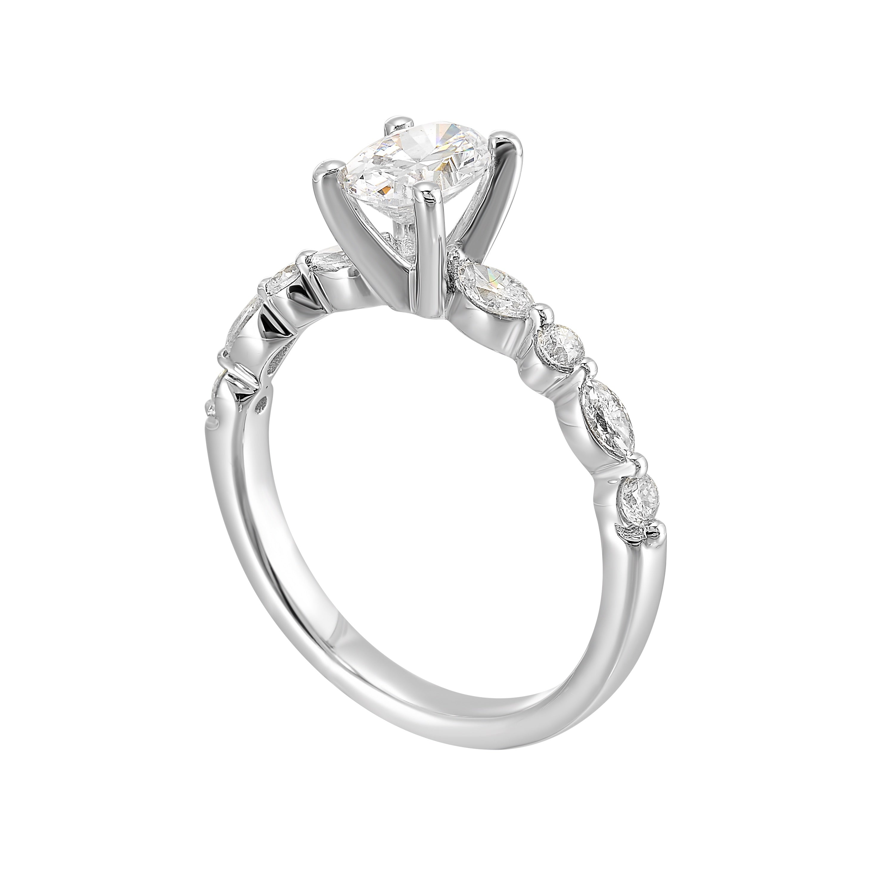 14Kt White Semi Mount 1/3Ctw For 1Ctw Oval Center