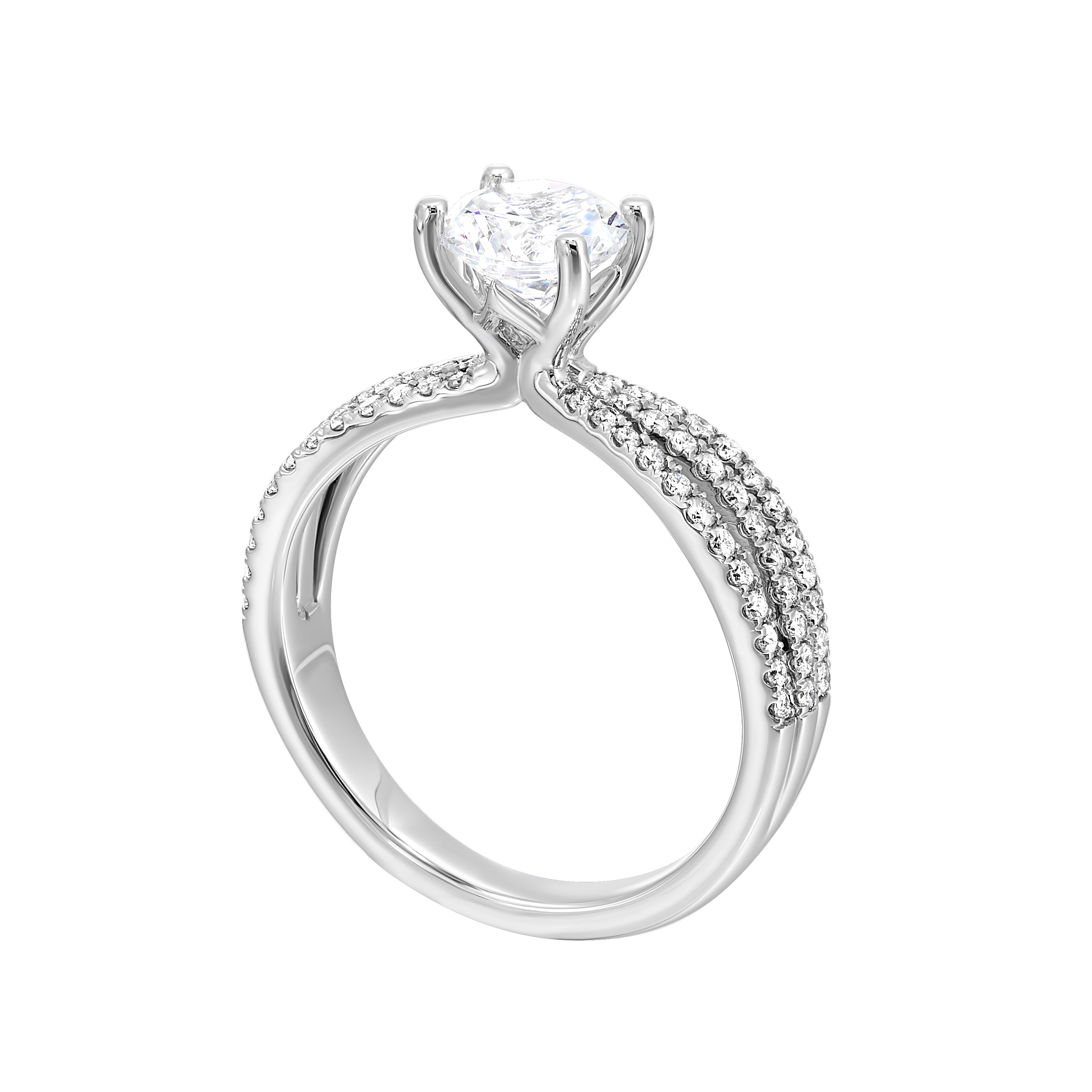 14Kt White Semi Mount 1/3Ctw For 1Ctw Round Center
