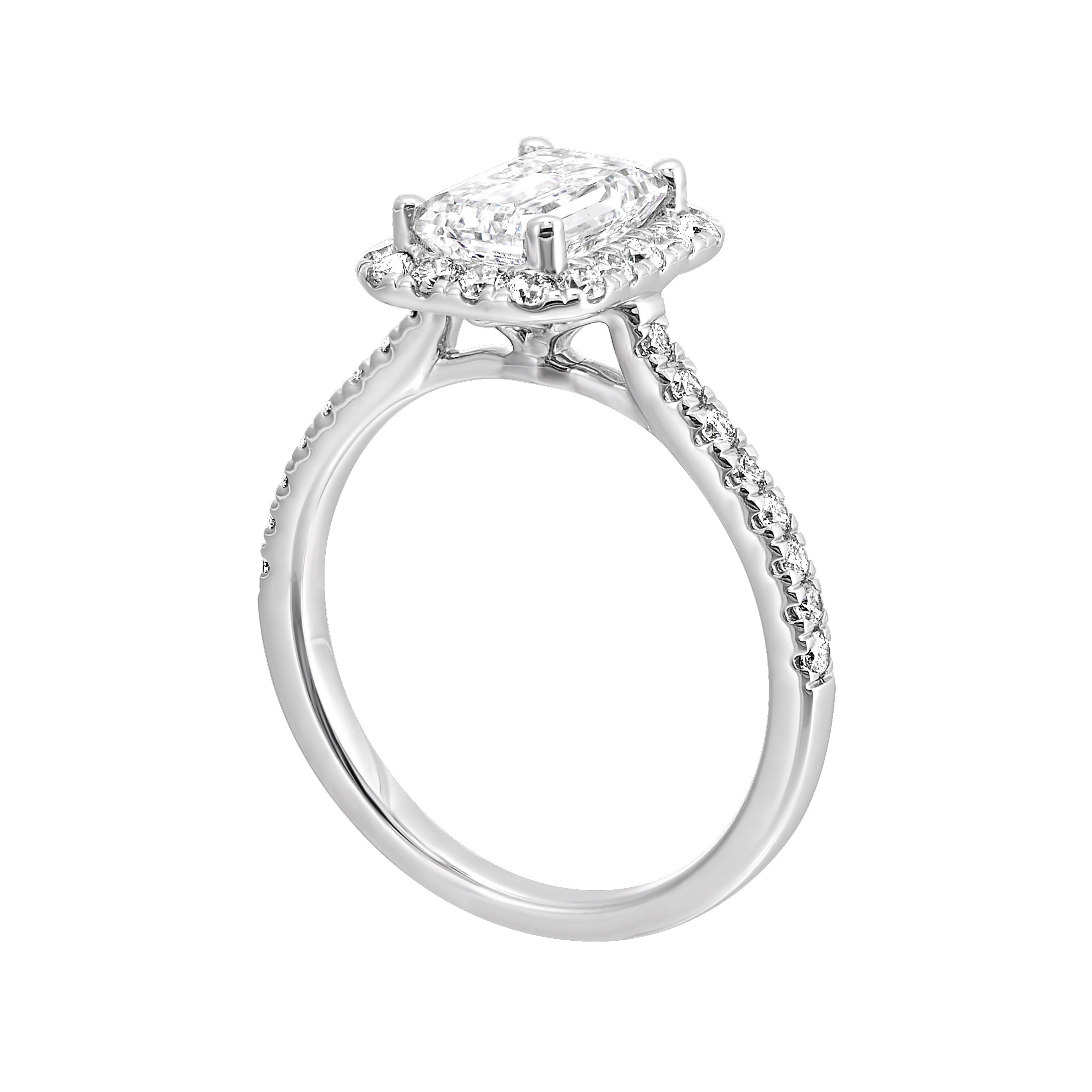 14Kt White Semi Mount 3/8Ctw For 1Ctw Emerald Cut Center