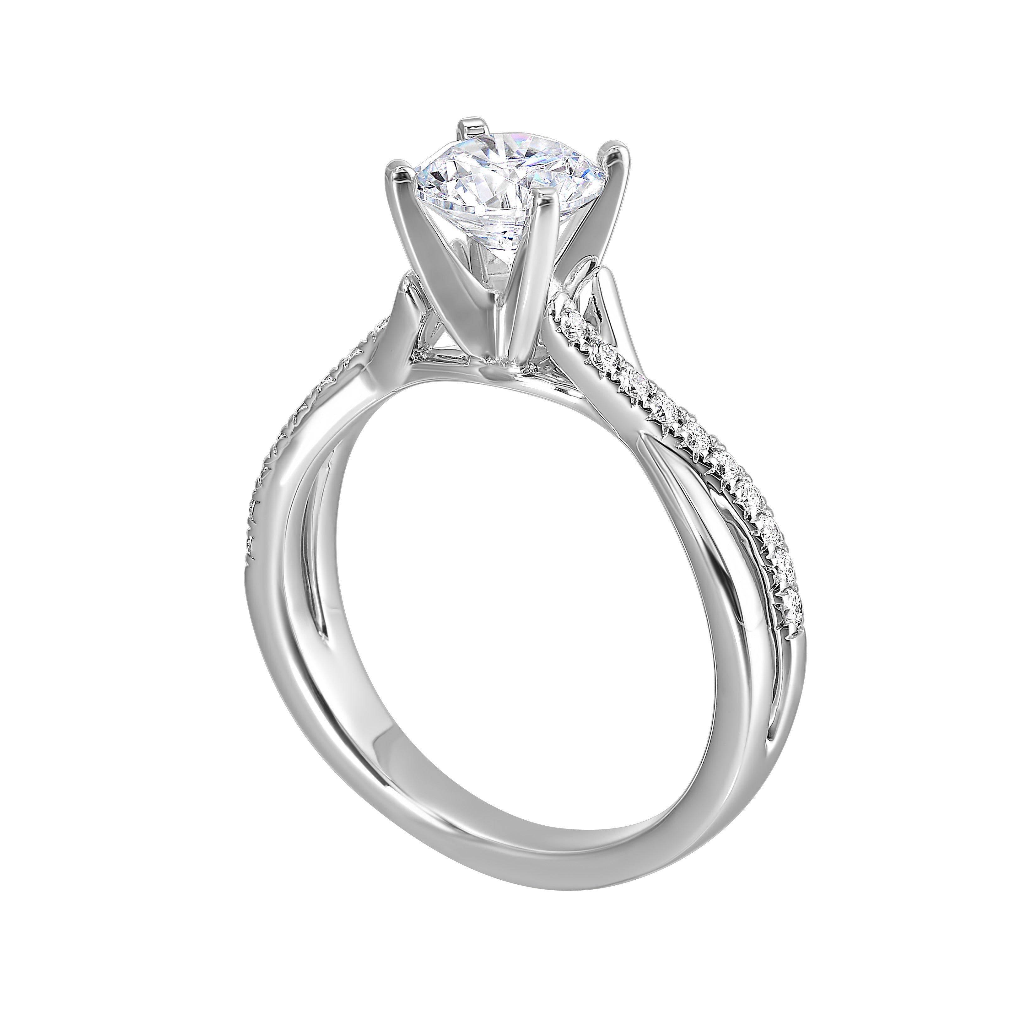 14Kt White Semi Mount 1/6Ctw For 1Ctw Round Center