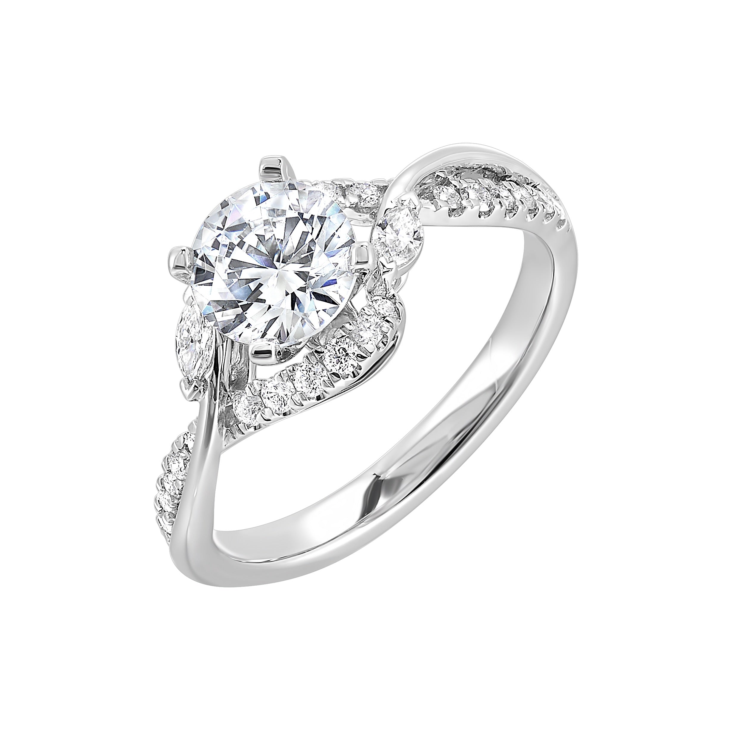 14Kt White Semi Mount 1/3Ctw For 1Ctw Round Center