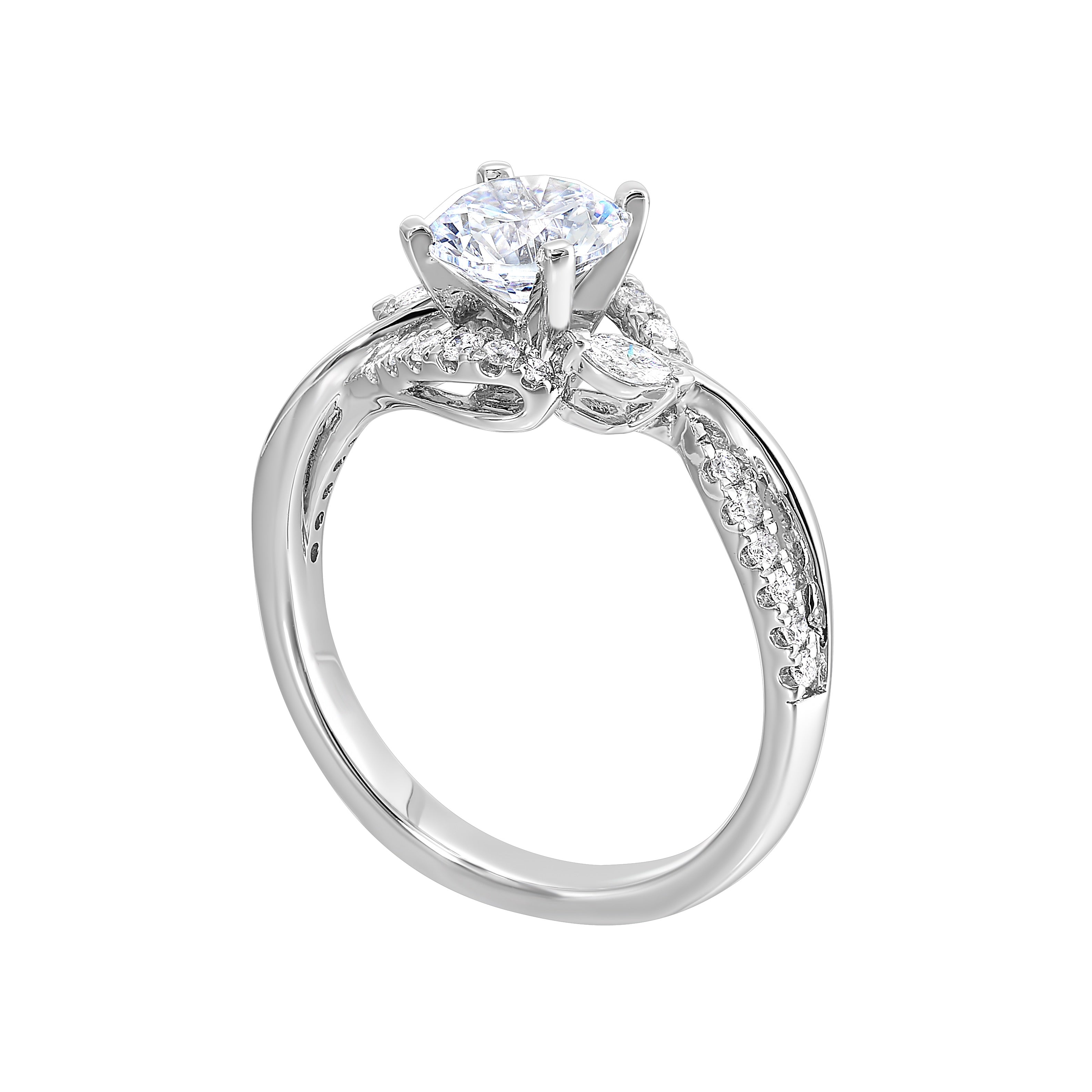 14Kt White Semi Mount 1/3Ctw For 1Ctw Round Center