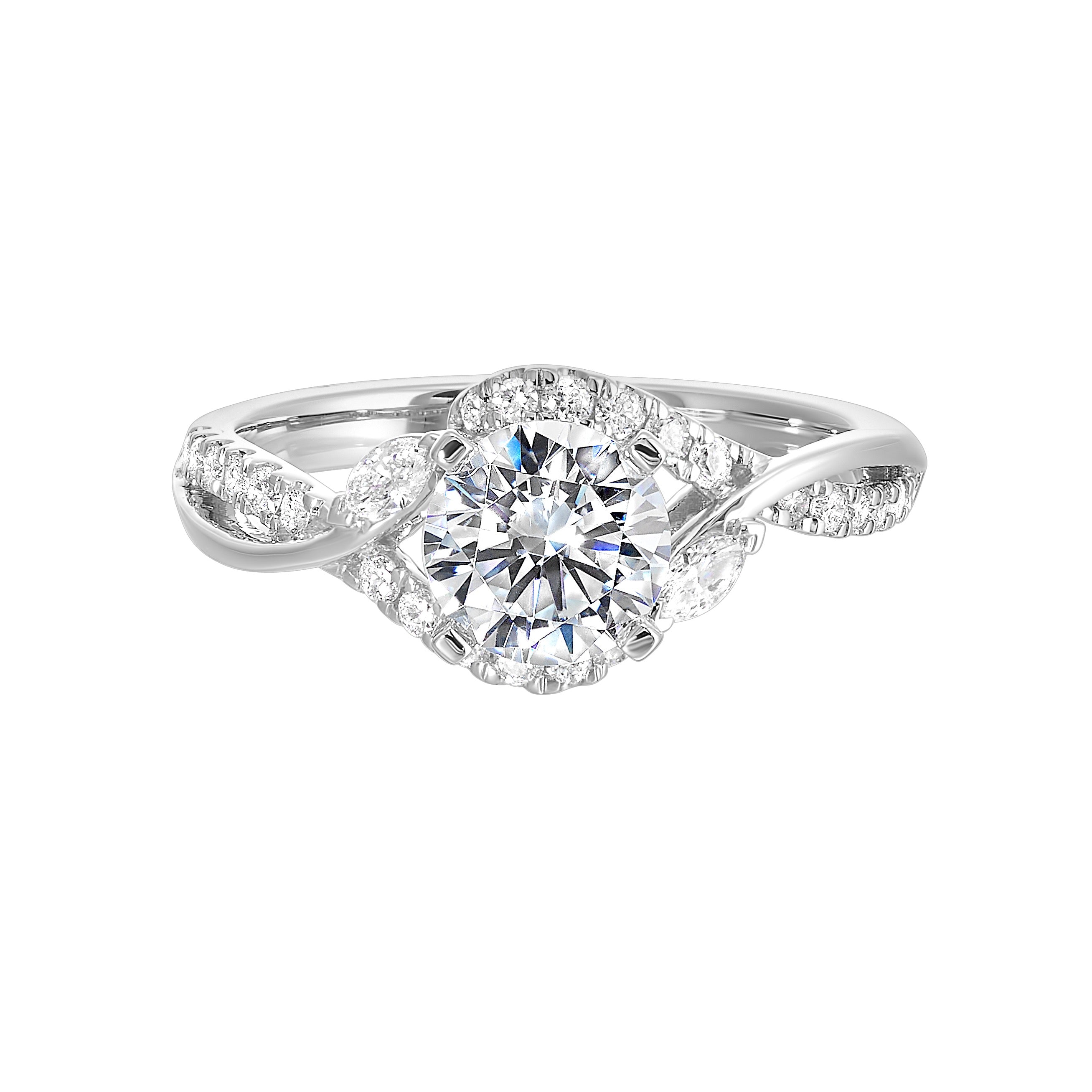 14Kt White Semi Mount 1/3Ctw For 1Ctw Round Center
