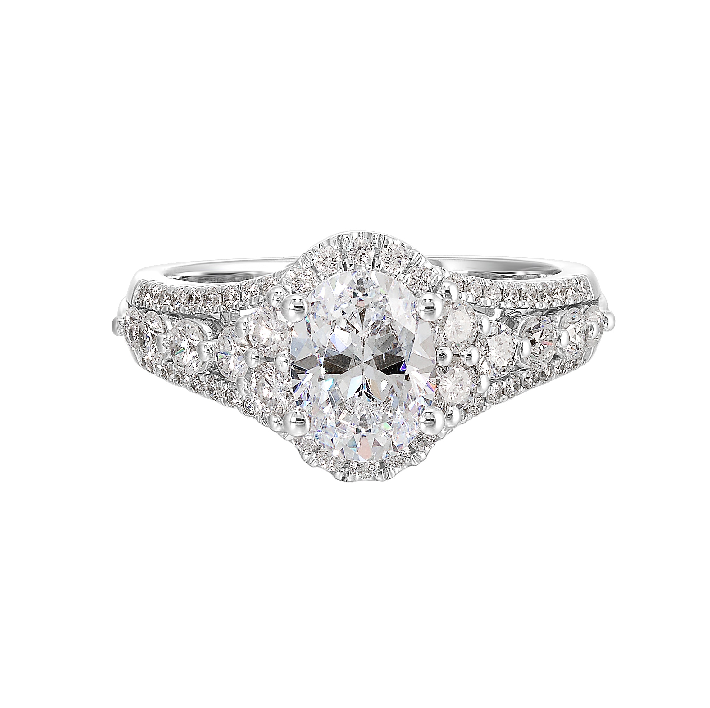 14Kt White Semi Mount 3/4Ctw For 1Ctw Oval Center