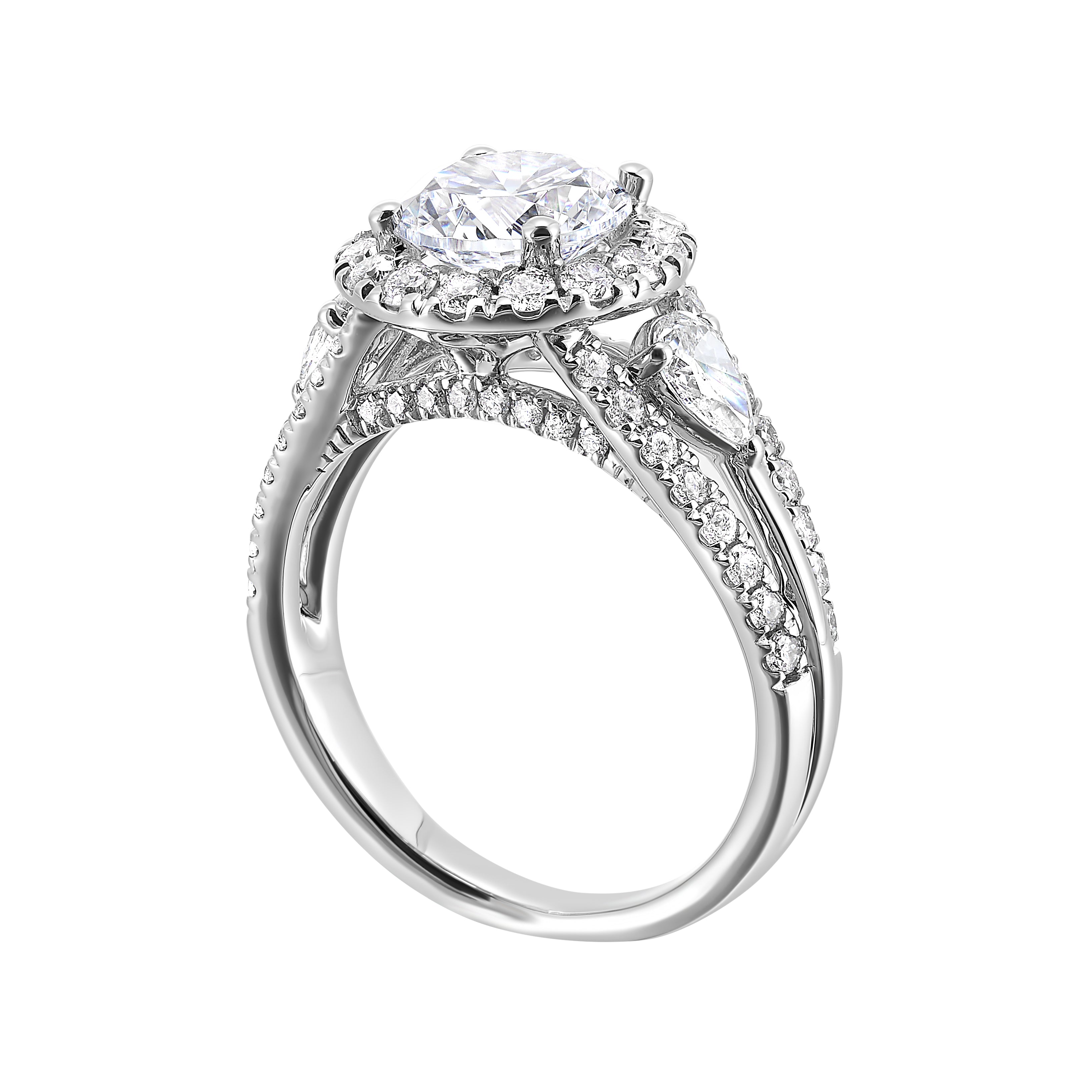 14Kt White Semi Mount 1 1/7Ctw For 1 1/2Ctw Round Center