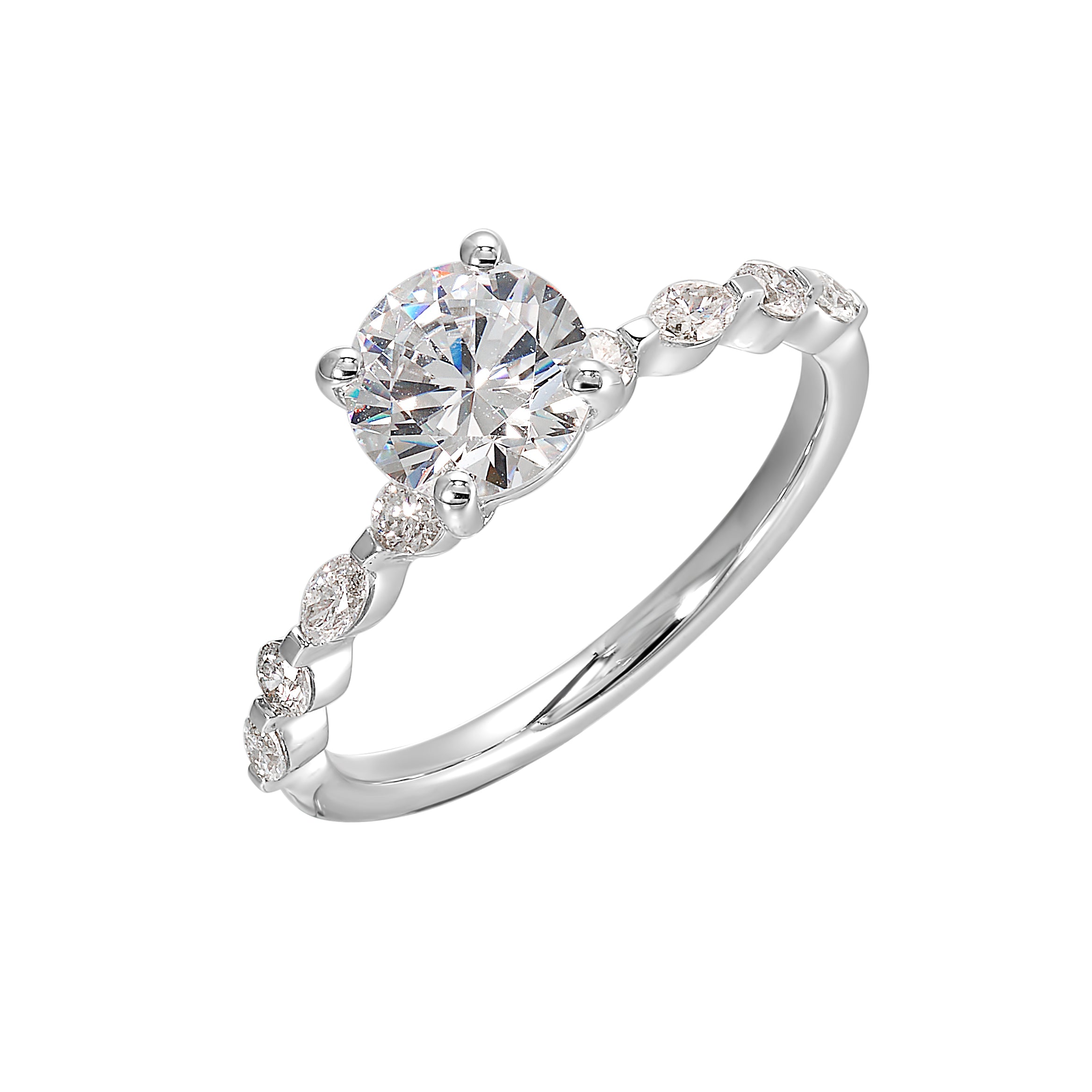 14Kt White Semi Mount 1/4Ctw For 1Ctw Round Center
