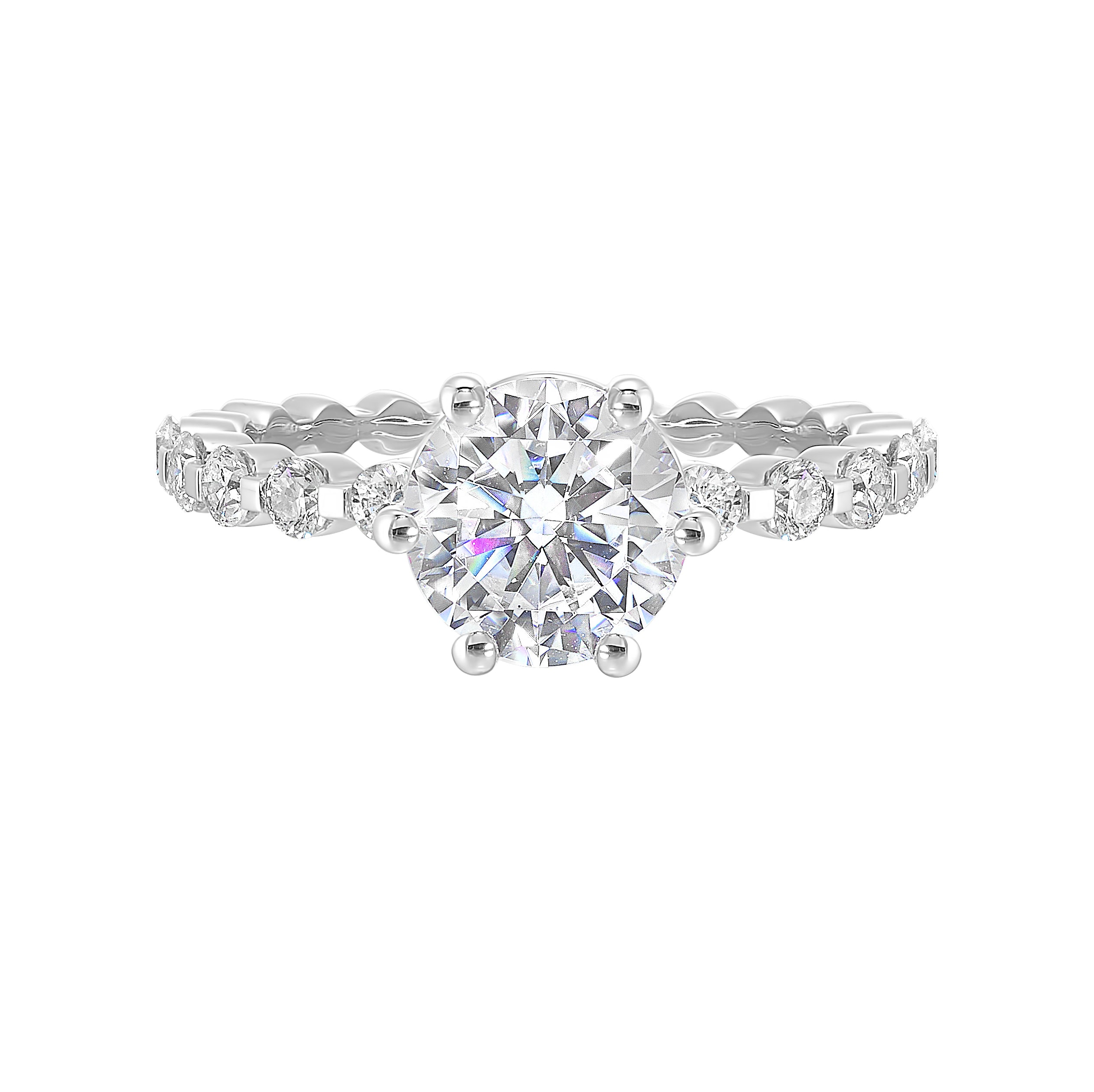 14Kt White Semi Mount 3/8Ctw For 1 1/2Ctw Round Center