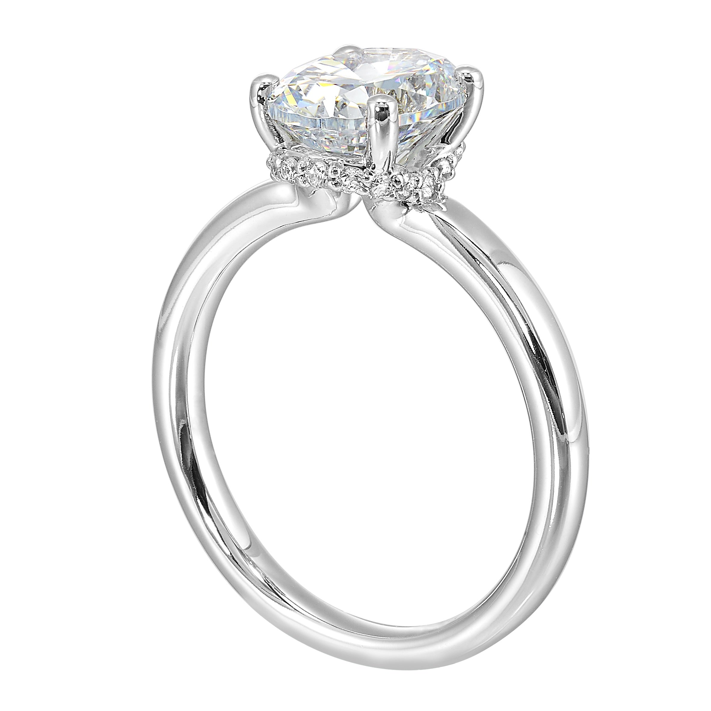 14Kt White Semi Mount 1/8Ctw For 2Ctw Oval Center