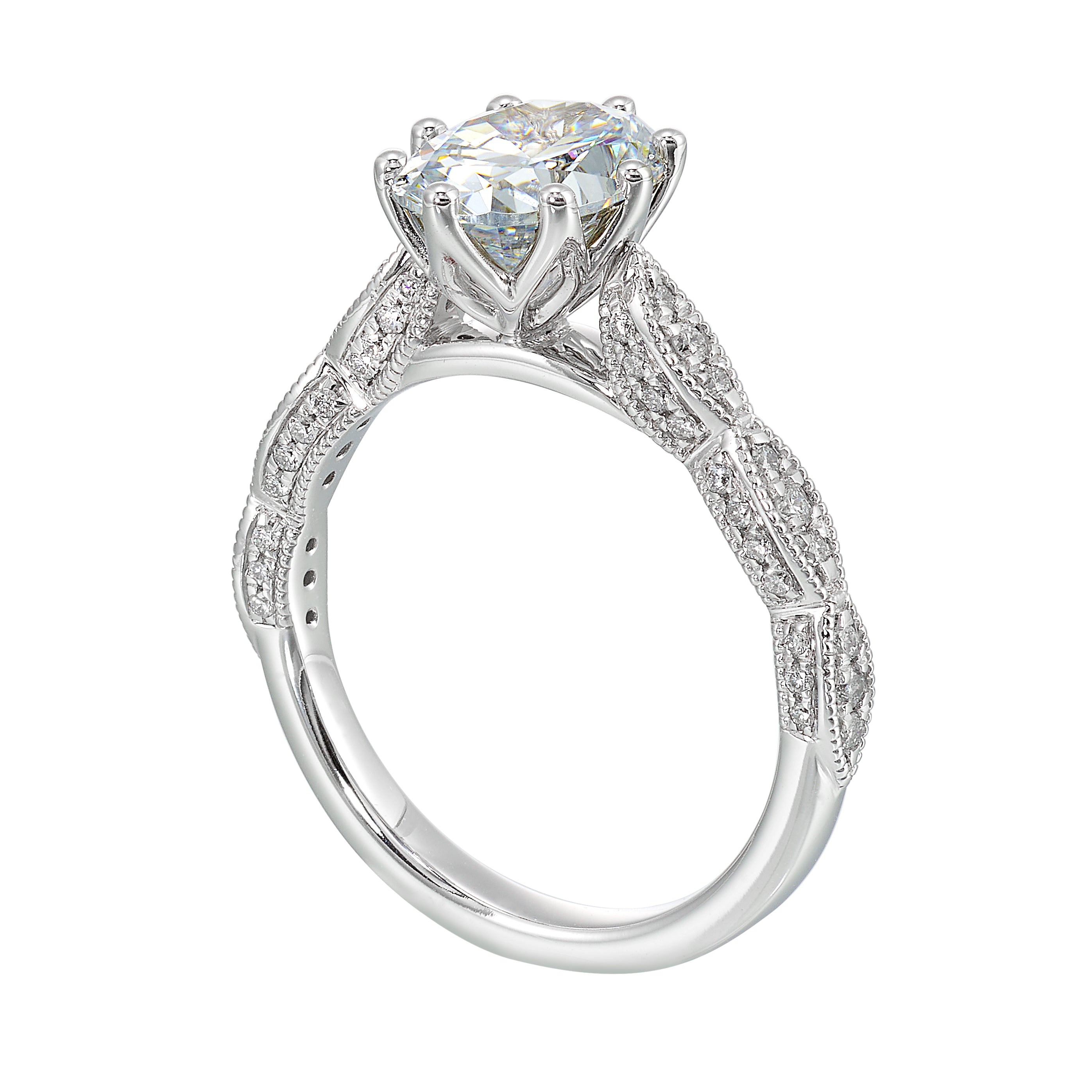 14Kt White Semi Mount 1/3Ctw For 2Ctw Oval Center