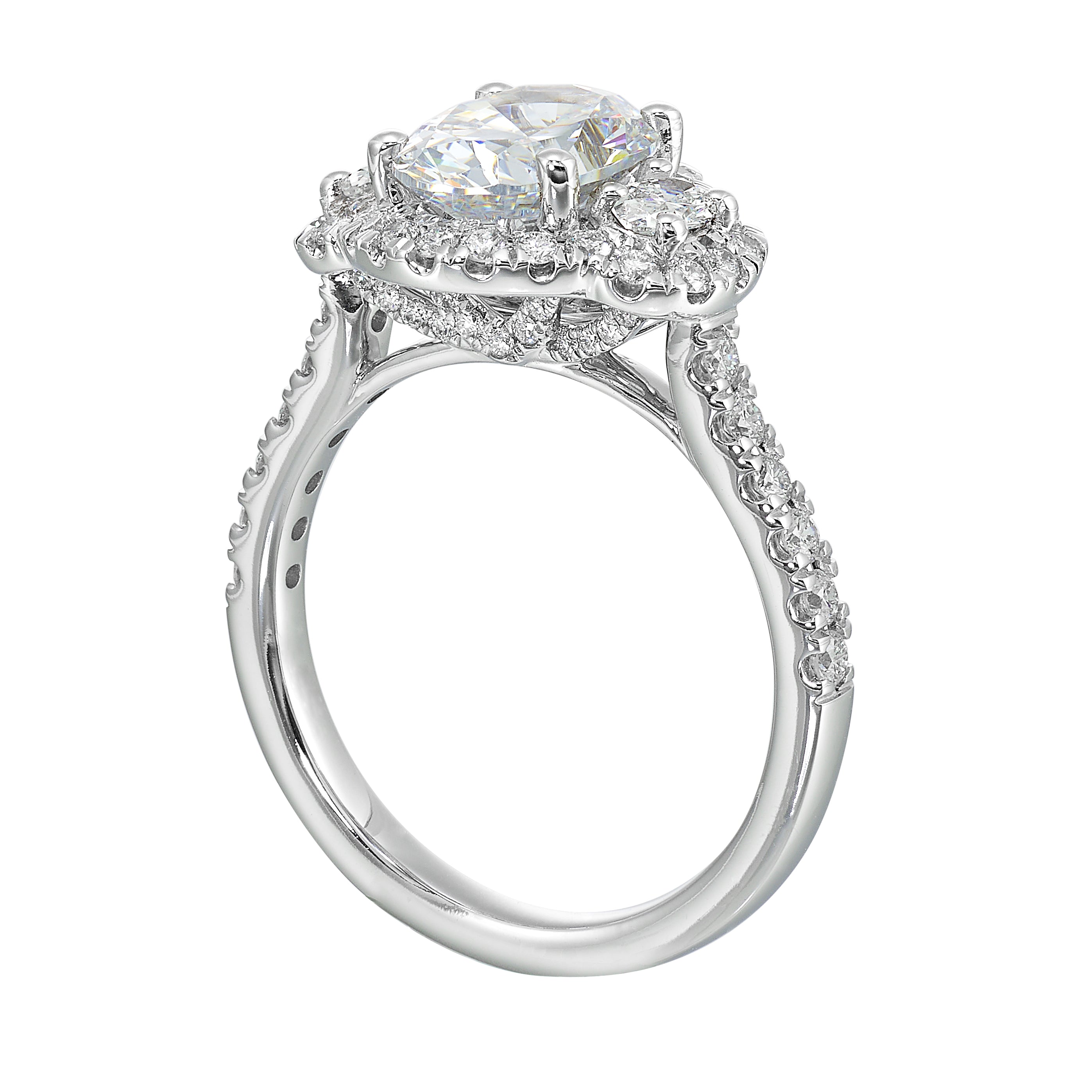 14Kt White Semi Mount 3/4Ctw For 2Ctw Oval Center
