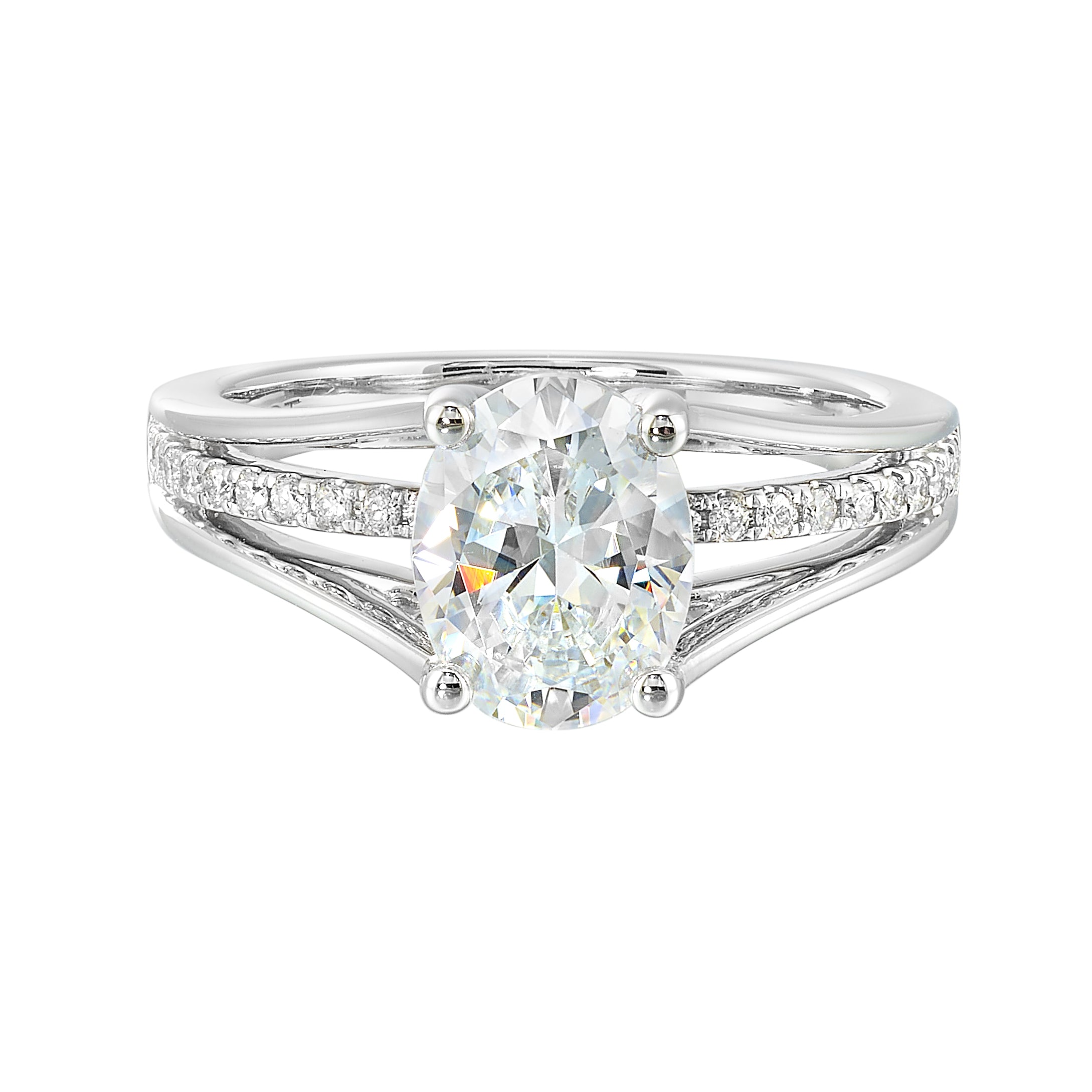 14Kt White Semi Mount 1/7Ctw For 2Ctw Oval Center
