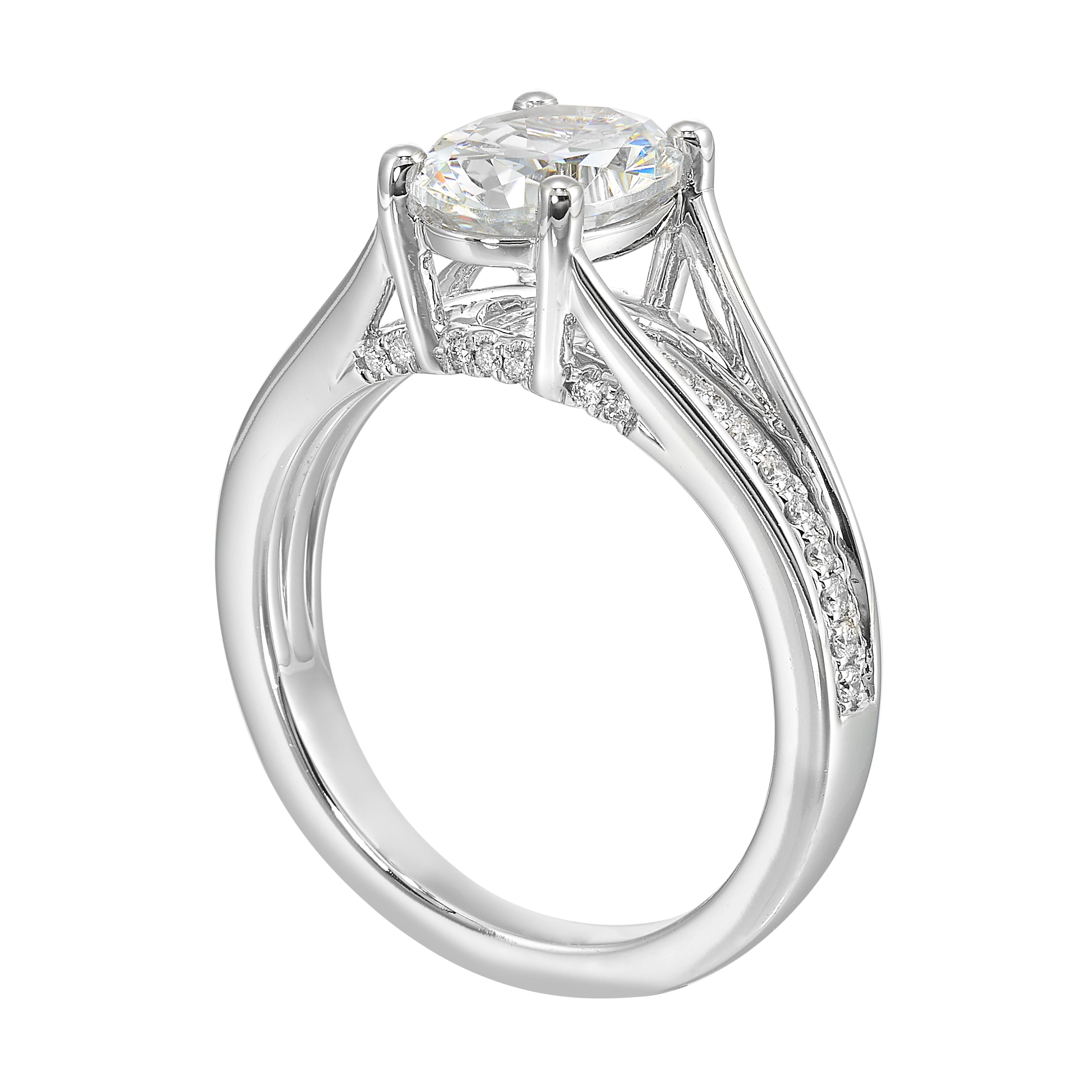 14Kt White Semi Mount 1/7Ctw For 2Ctw Oval Center