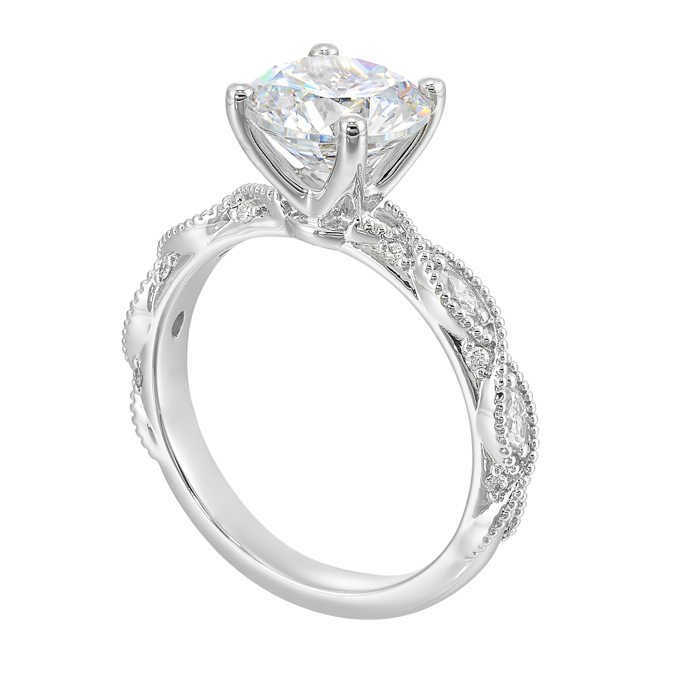 14Kt White Semi Mount 1/5Ctw For 2Ctw Round Center