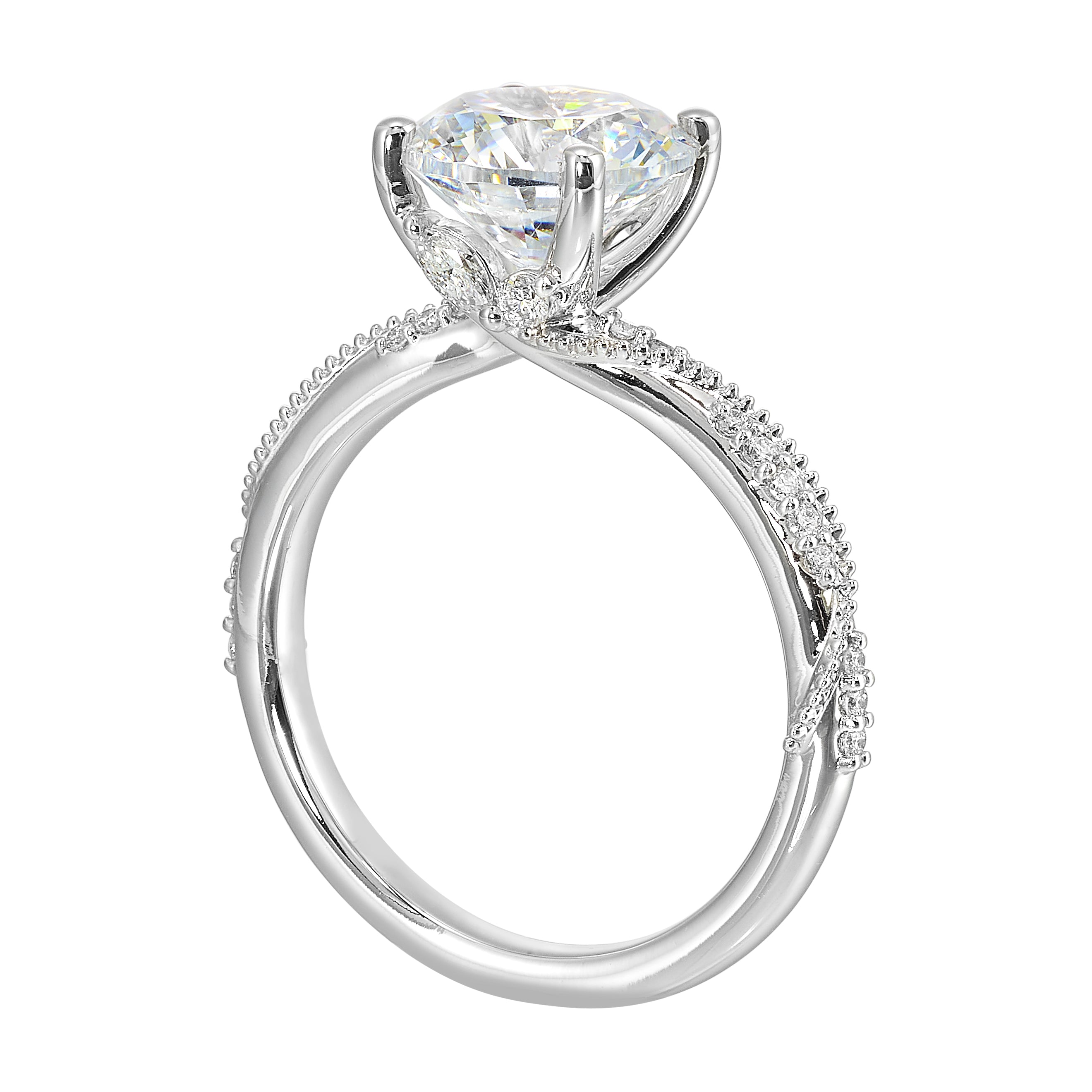 14Kt White Semi Mount 1/5Ctw For 2Ctw Round Center