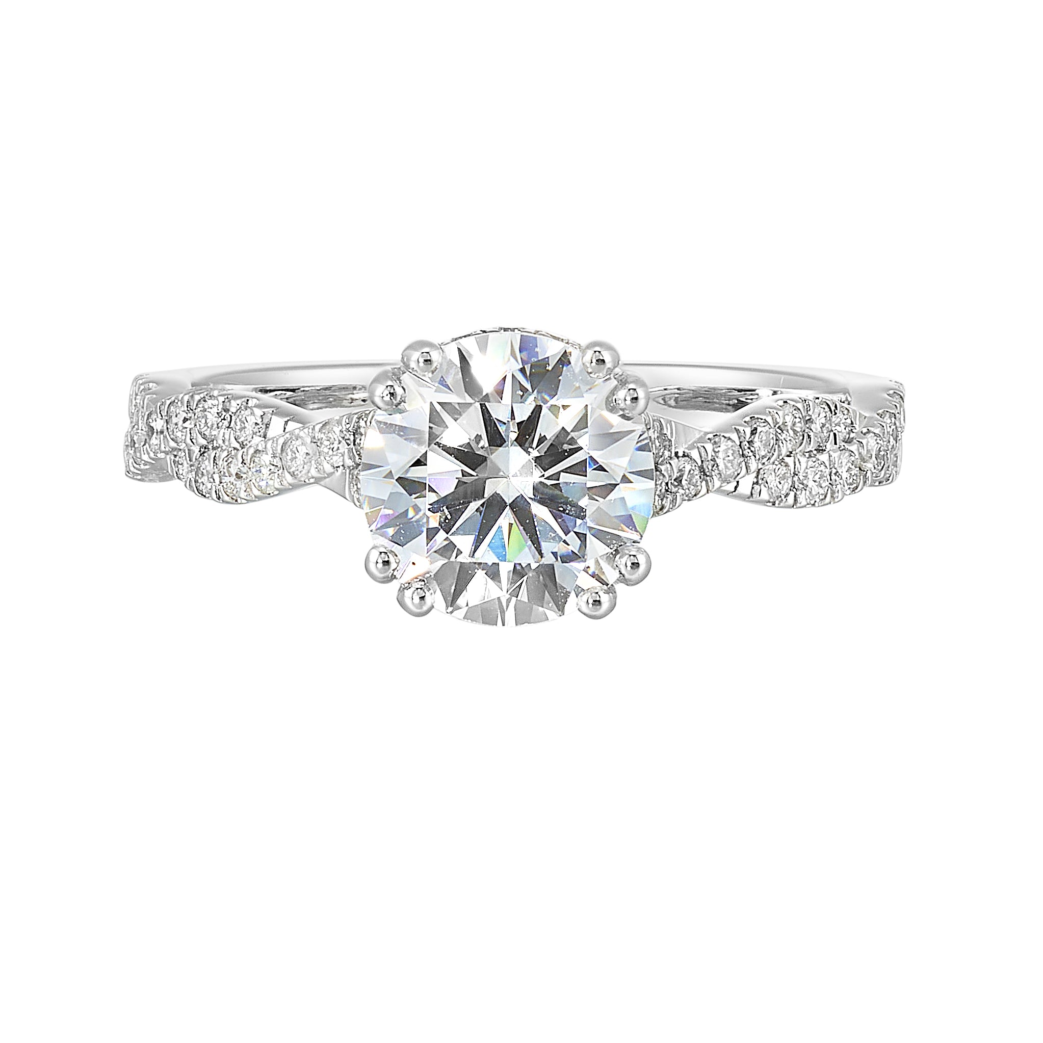 14Kt White Semi Mount 1/3Ctw For 1 1/2Ctw Round Center