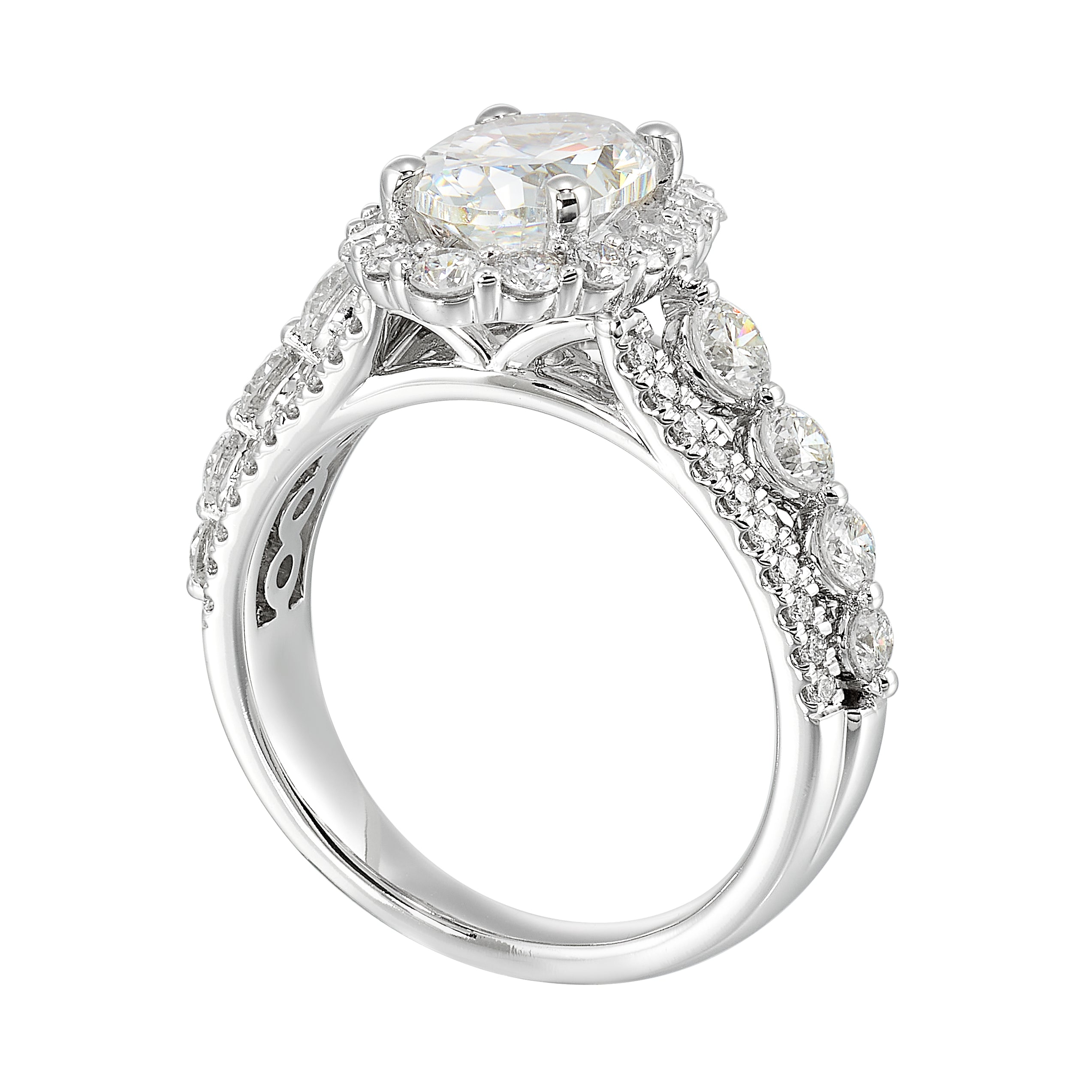 14Kt White Semi Mount 1 1/4Ctw For 2Ctw Oval Center