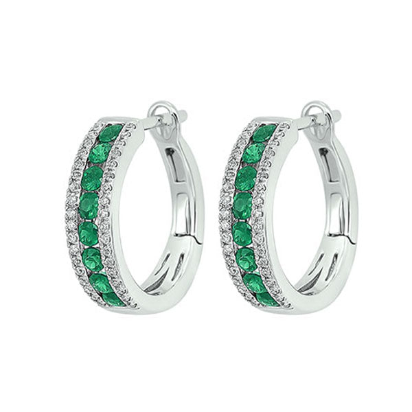 14Kt White Gold Diamond (1/6Ctw) & Emerald (7/8 Ctw) Earring