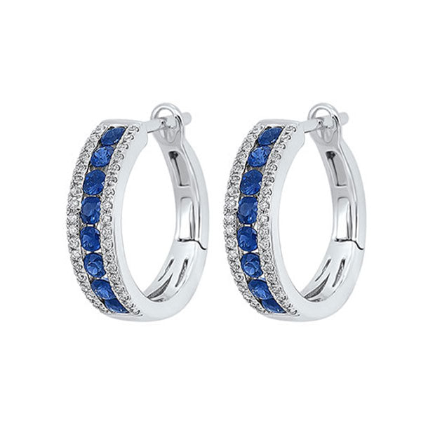 14Kt White Gold Diamond (1/6Ctw) & Sapphire (7/8 Ctw) Earring
