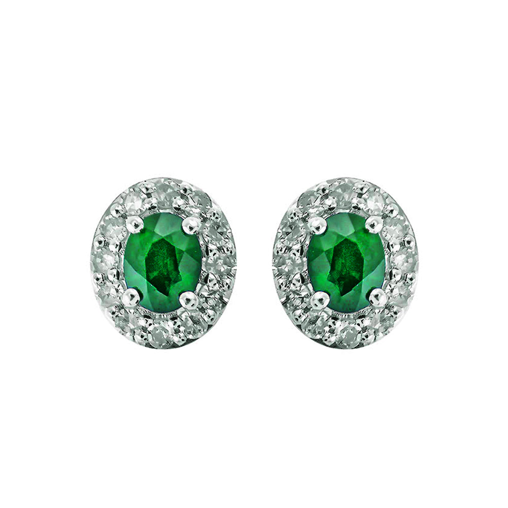 10Kt White Gold Diamond 1/6Ctw & Emerald 3/8Ctw Earring