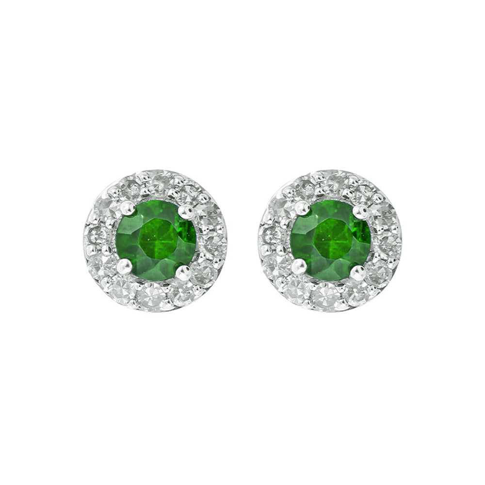 10Kt White Gold Diamond 1/6Ctw & Emerald 1/3Ctw Earring