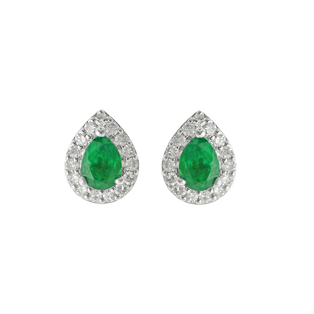 10Kt White Gold Diamond 1/8Ctw & Emerald 3/8Ctw Earring