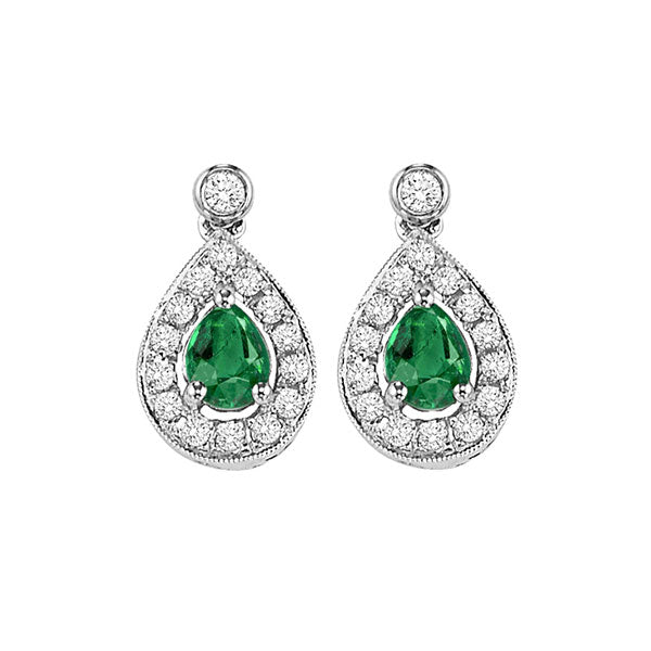 14Kt White Gold Diamond (1/6Ctw) & Emerald (1/4 Ctw) Earring