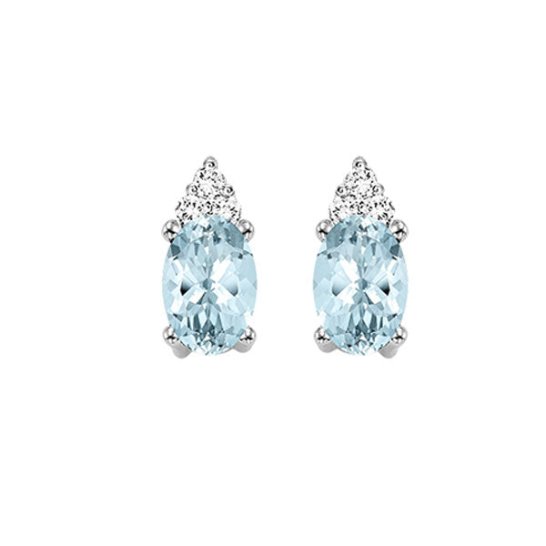 10Kt White Gold Diamond (1/20Ctw) & Aquamarine (5/8 Ctw) Earring