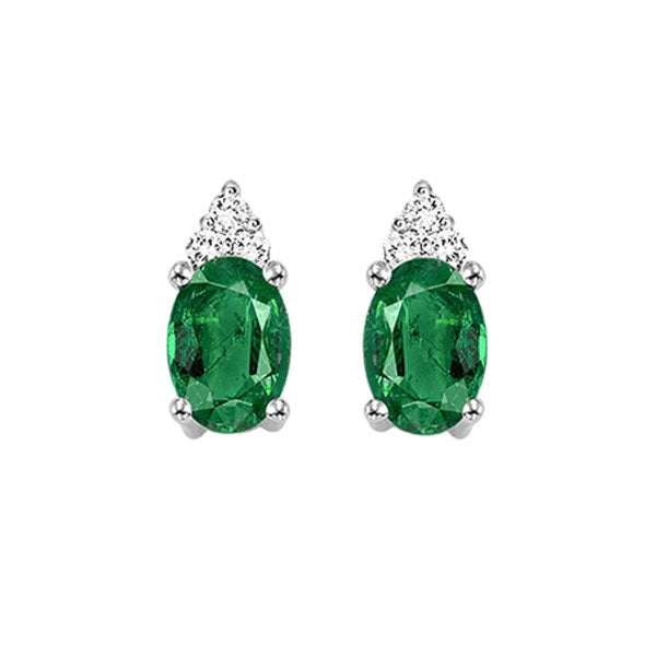 10Kt White Gold Diamond (1/20Ctw) & Emerald (5/8 Ctw) Earring