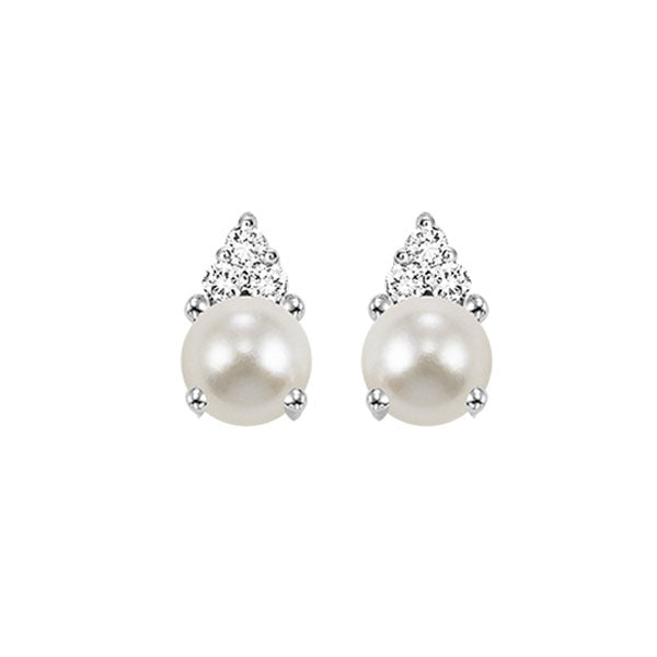 10Kt White Gold Diamond (1/20Ctw) & Pearl (7/8 Ctw) Earring