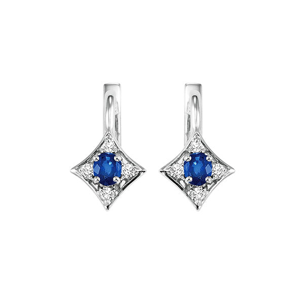 14Kt White Gold Diamond (1/12Ctw) & Sapphire (1/3 Ctw) Earring