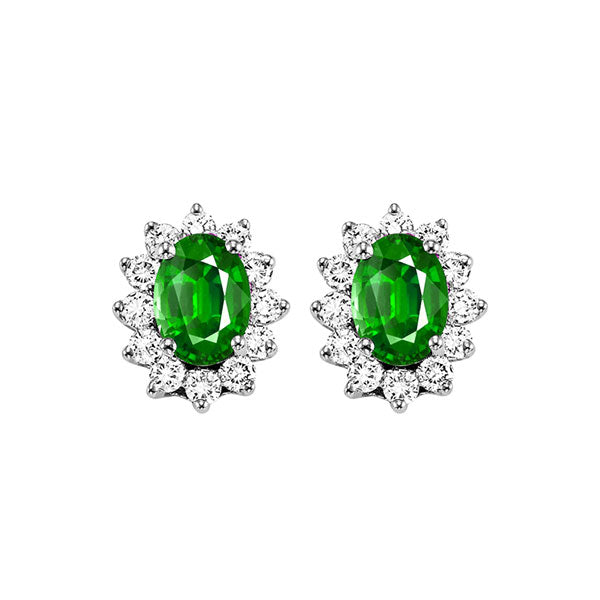 14Kt White Gold Diamond (3/8Ctw) & Emerald (7/8 Ctw) Earring