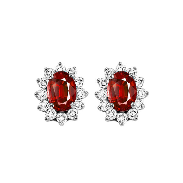 14Kt White Gold Diamond (3/8Ctw) & Ruby (1 Ctw) Earring