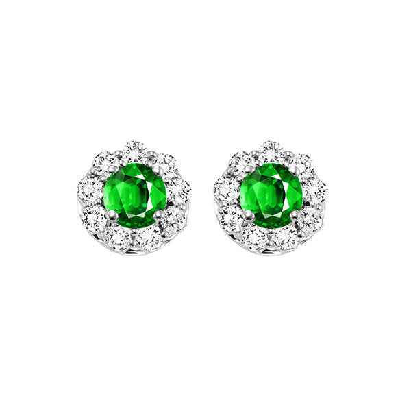 14Kt White Gold Diamond (3/4Ctw) & Emerald (1/2 Ctw) Earring