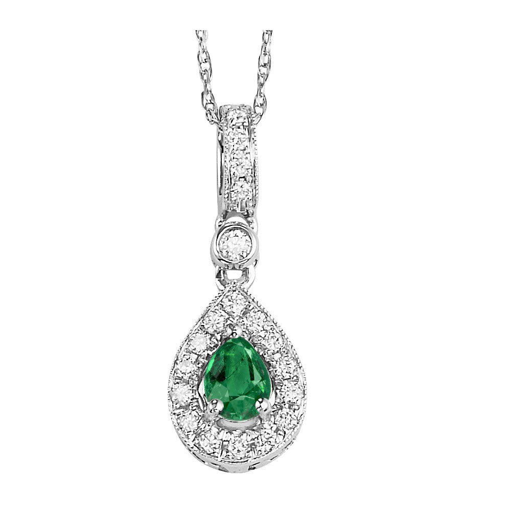 14Kt White Gold Diamond (1/10Ctw) & Emerald (1/5 Ctw) Pendant