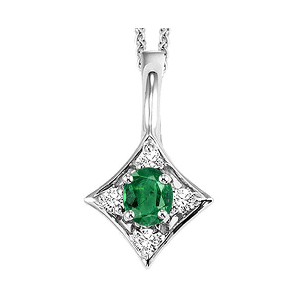 14Kt White Gold Diamond (1/20Ctw) & Emerald (1/6 Ctw) Pendant