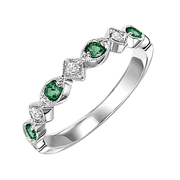 10Kt White Gold Diamond (1/20Ctw) & Emerald (1/6 Ctw) Ring