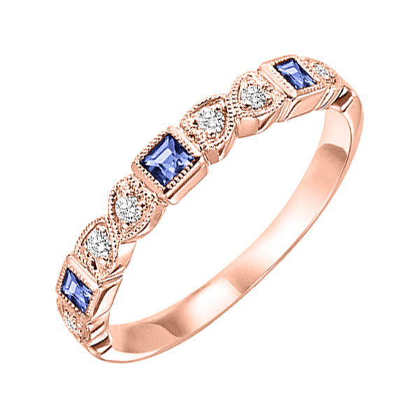 10Kt Rose Gold Diamond (1/12Ctw) & Sapphire (1/5 Ctw) Ring