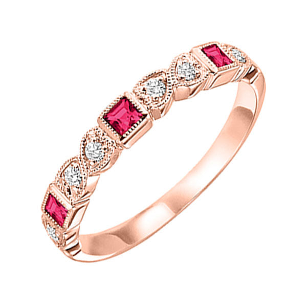 10Kt Rose Gold Diamond (1/10Ctw) & Ruby (1/5 Ctw) Ring