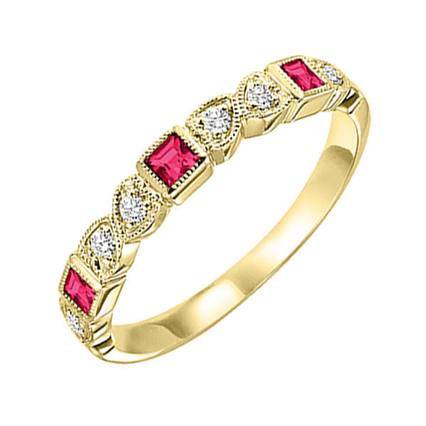 10Kt Yellow Gold Diamond (1/10Ctw) & Ruby (1/5 Ctw) Ring