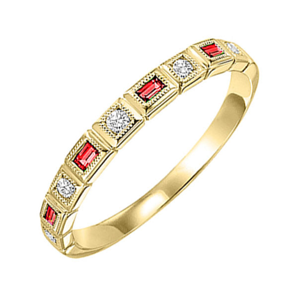 10Kt Yellow Gold Diamond (1/10Ctw) & Ruby (1/8 Ctw) Ring