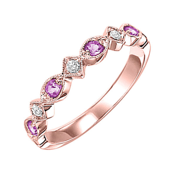 10Kt Rose Gold Diamond (1/20Ctw) & Pink Sapphire (1/6 Ctw) Ring