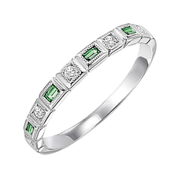 10Kt White Gold Diamond (1/10Ctw) & Emerald (1/8 Ctw) Ring
